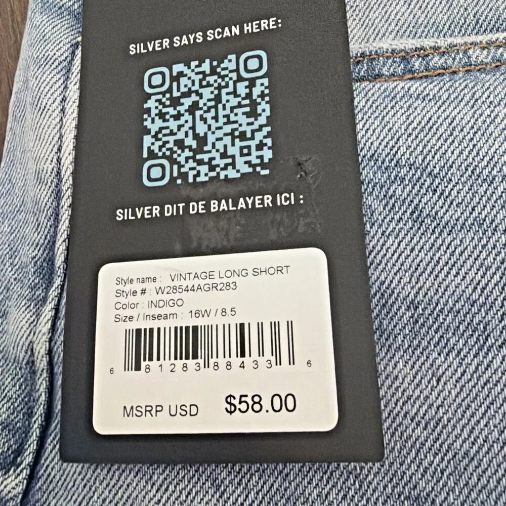 Silver Jeans Co. Women's Plus Size High Rise Vintage Long Shorts Indigo Blue 16W